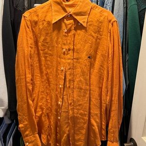 ETRO ITALY MENS SHIRT L/S Sz M 100% Linen. Excellent Condition! ORANGE